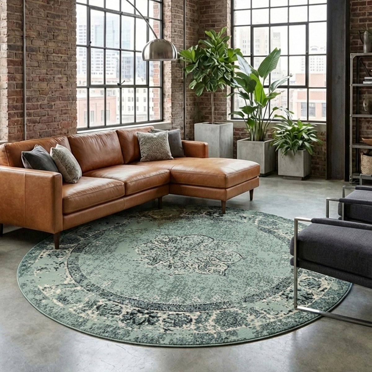 Fraai Rond vintage vloerkleed - Wonder Groen/Zwart - Ø 120cm