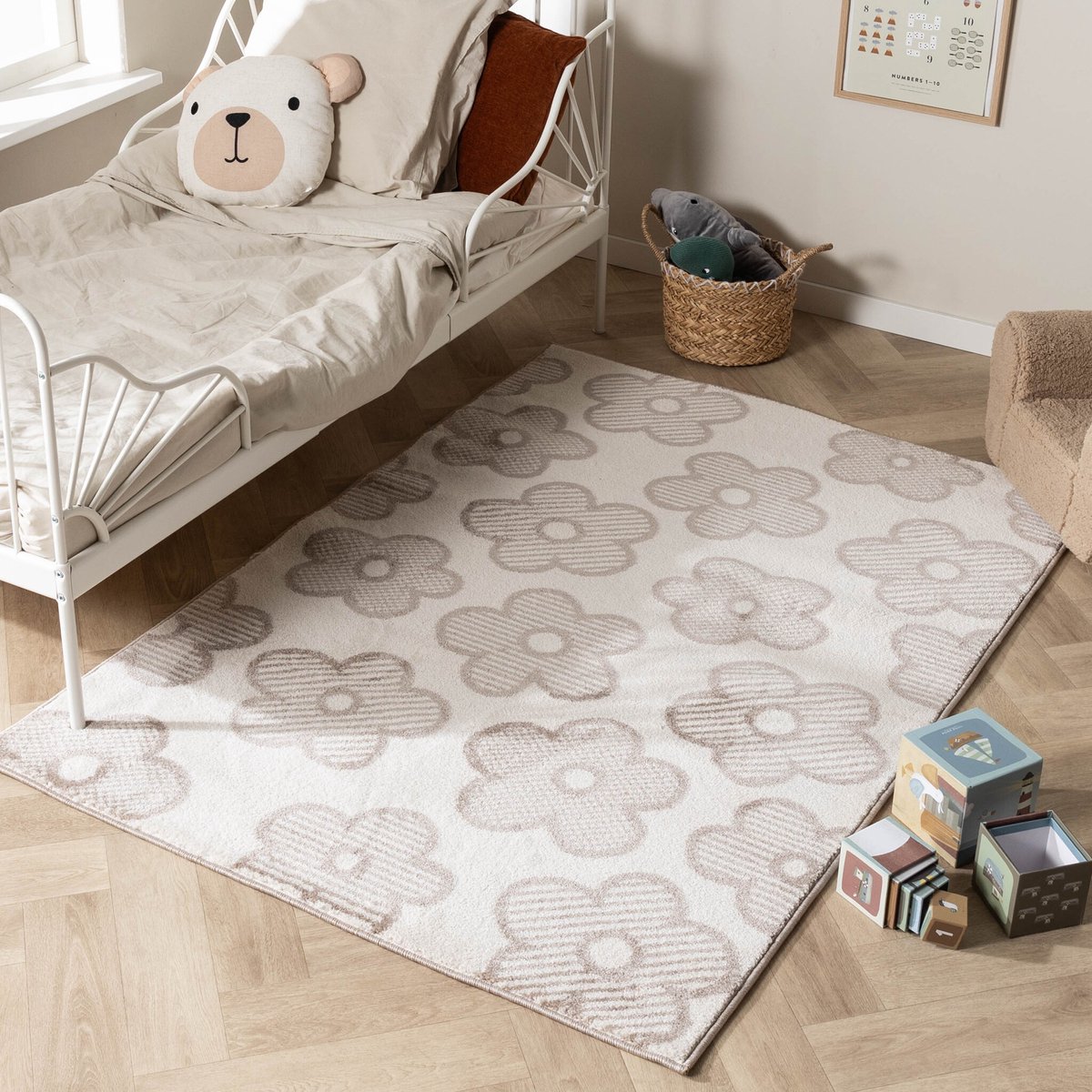 Little Olly Kinderkamer vloerkleed - Bowie Bloem Creme - 140x200cm