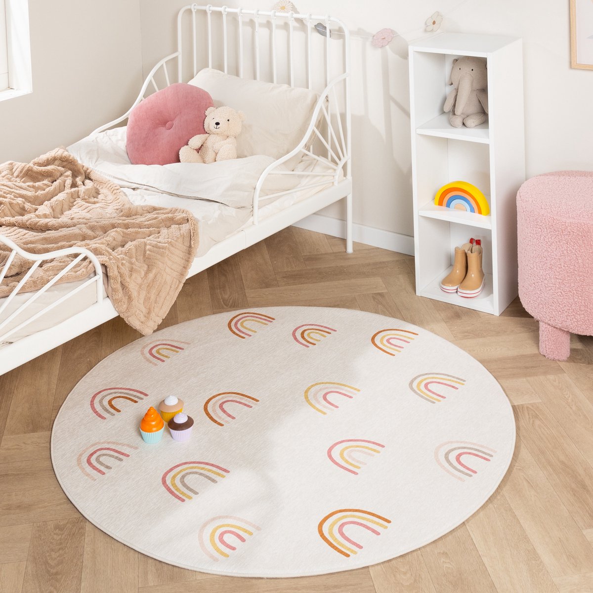 Little Olly Rond wasbaar kindervloerkleed - Evi Rainbow Multicolor - Ø 140cm