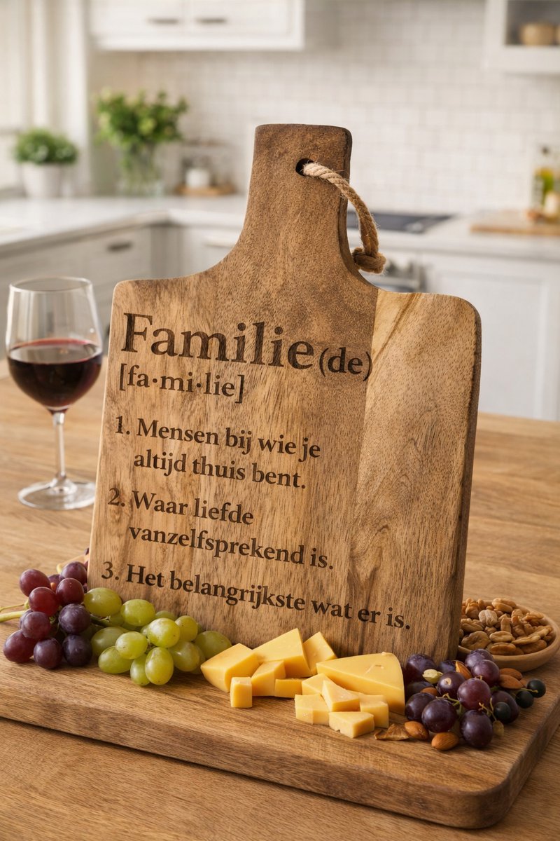 Gegraveerde Borrelplank Familie – Houten Snijplank met Tekst – Cadeau Familie – Keuken Decoratie