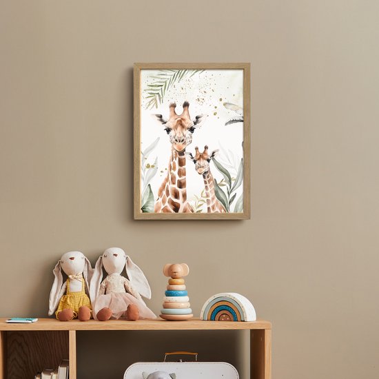 Nachtlampje 30x40 cm - Kinder lamp - Giraffe - Bladeren - Kinderen - Dieren - Jungle - Tafellamp kinderkamer draadloos - Slaapkamer lampje - Bedlamp kinderen - Kinderlampje - Wandlamp babykamer - Nachtlampjes van OnlyWow — afbeelding 3