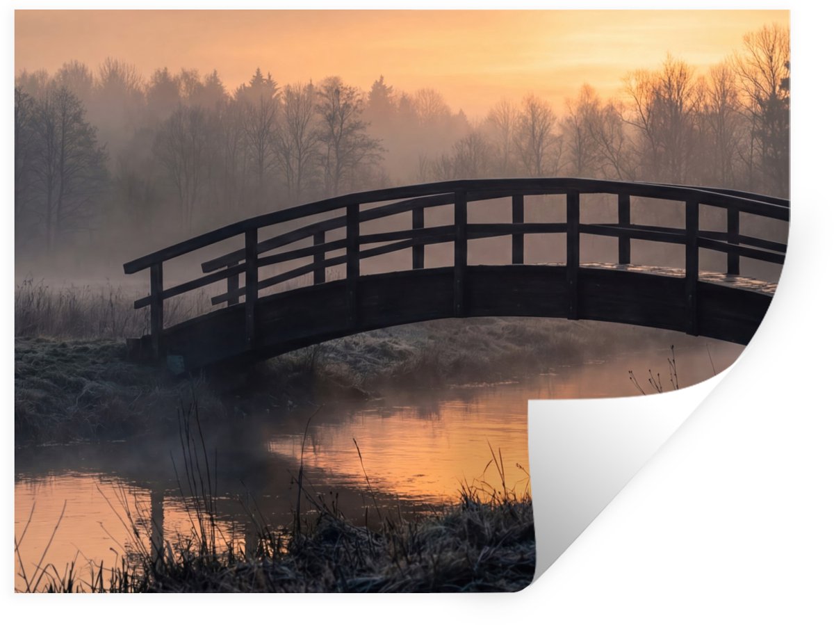 Muurstickers - Sticker Folie - Brug - Mist - Bomen - Water - 120x90 cm - Plakfolie - Muurs