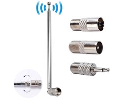 Telescopische FM DAB Radio Antenne Vervanging 75cm - F-Type Mannelijke Connector met 3 Stuks Converters - DAB-antenne vervangingsset - AV-ontvanger - Universele antenne voor AM/FM/DAB