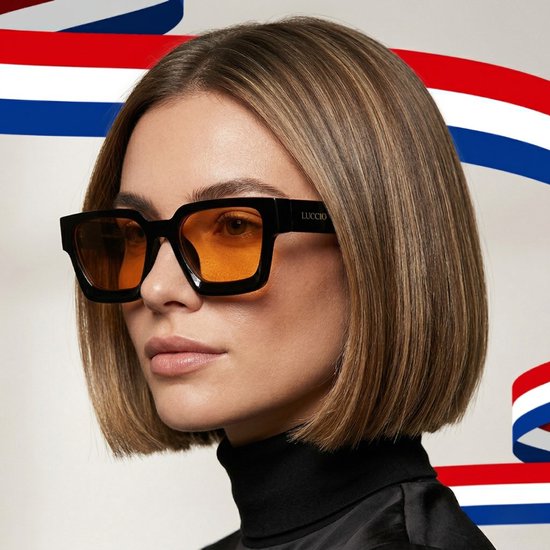 Luccio - Koningsdag bril - Oranje bril - Koningsdag accessoires - Luxueuze Trendy Vierkante Zonnebril - Zwart - Unisex - UV400 - Oranje Glazen - Koningsdag - Kingsday van Merkloos — afbeelding 2