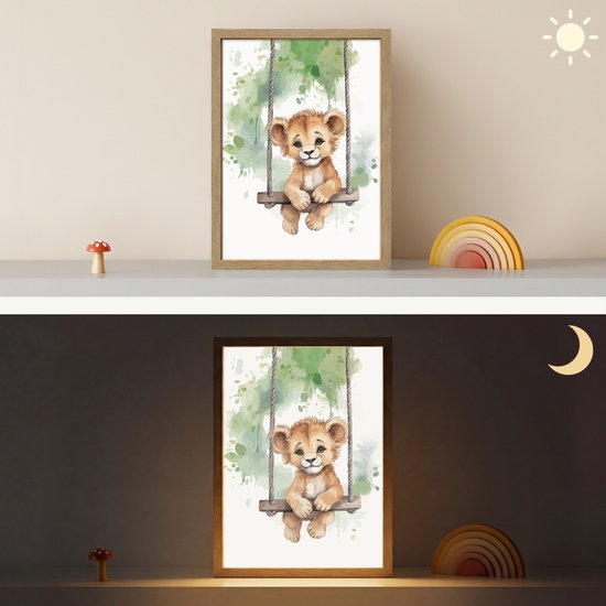 Nachtlampje 30x40 cm - Kinder lamp - Leeuw - Dier - Kinderen - Jungle - Tafellamp kinderkamer draadloos - Slaapkamer lampje - Bedlamp kinderen - Kinderlampje - Wandlamp babykamer - Nachtlampjes van Merkloos — afbeelding 4