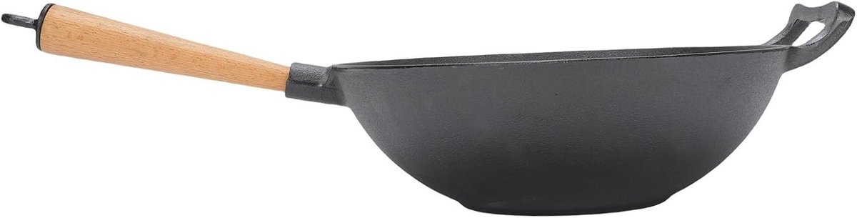 Gietijzeren Koekenpan - Wok Pan - Aziatisch Koken - Natuurlijke Antiaanbaklaag - 36 x 37 x 13 cm - Zwart