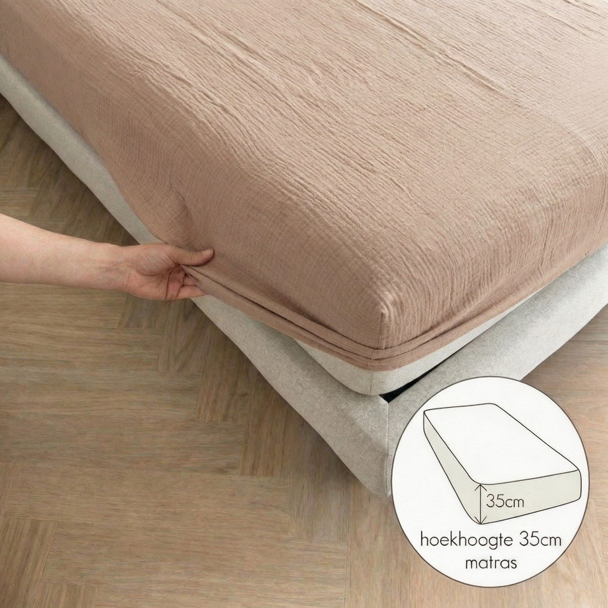 kayori Caro Hoeslaken Mousseline - 90x210-220cm - 100% biologisch katoen - Matrasdikte 35cm - Taupe