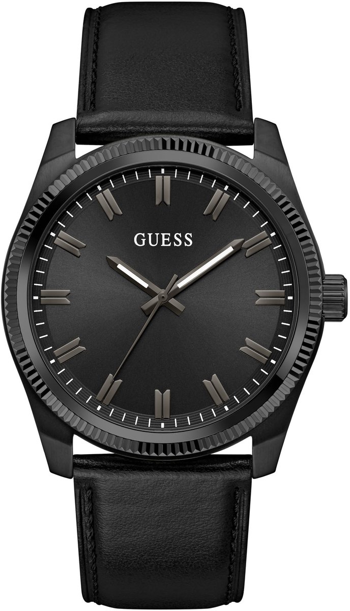 Guess Huck Quartz Analoog Horloge Zwart Behuizing: 100% Roestvrij Staal| Armband: Echt Leer 44 mm U1486G1M, U1486G2M, U1486G3M