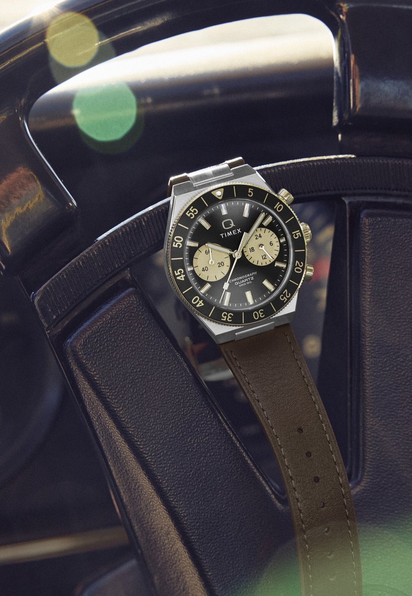 Timex Q Timex Continental Chronograph Quartz Analoog Horloge Brown Kast: 100% Roestvrij Staal | Armband: 100% Leer 40 mm TW2Y56000AJ