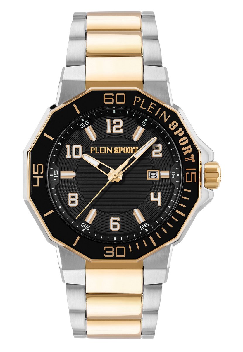 Plein Sport Titan 3H Quartz Analoog Horloge Tweetoon Kast: 100% Gerecycled Roestvrij Staal| Armband: Siliconen 44 mm PSUGA0126, PSUGA0326, PSUGA0426, PSUGA0526, PSUGA0626