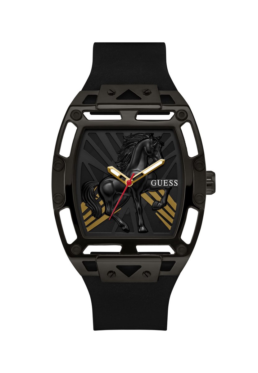 Guess Legend Quartz Analoog Horloge Zwart Kast: 100% Gerecycleerd Kunststof | Armband: 100% Siliconen 44 mm GW1074G1