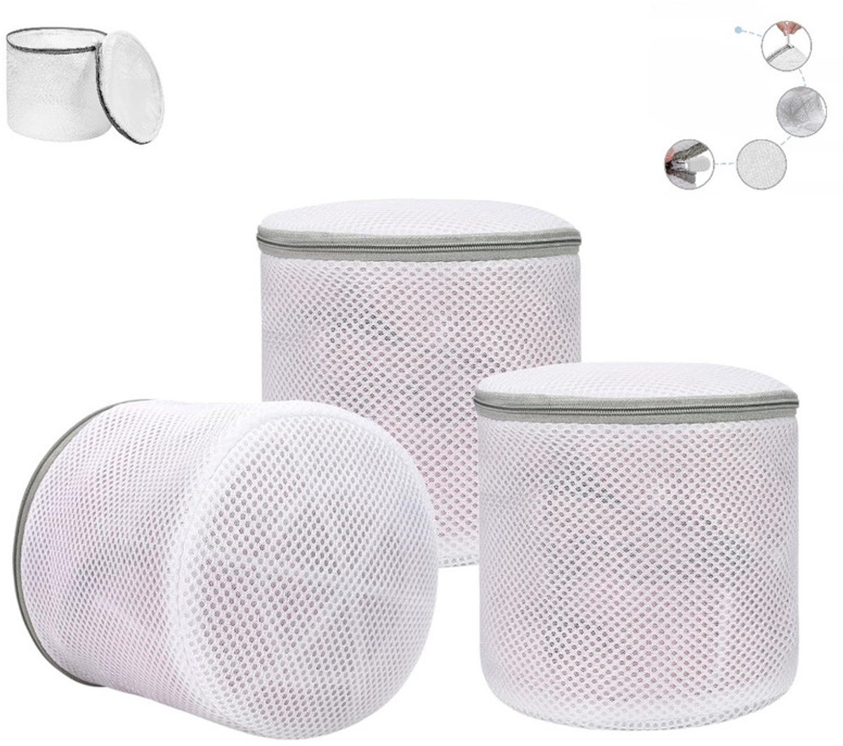 3 stuks - waszakken - bh-waszakje - mesh waszakken - wasmachine zakken - 15*17cm - Wit - Waszakken van mesh - Waszakken voor bh's - Ondergoed - Lingerie - Waszakken voor delicate kleding