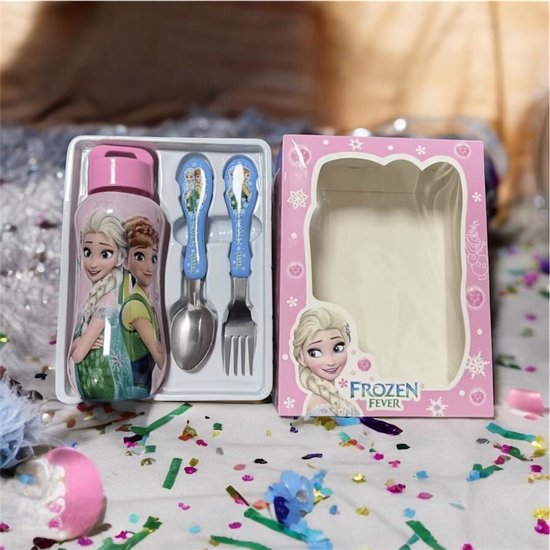 Twenty Two Frozen 3-delige set voor kinderen | waterfles met bestek | Elza Frozen | kindvriendelijk | herbruikbaar | ideaal voor school, picknick, reizen | cadeau voor meisjes