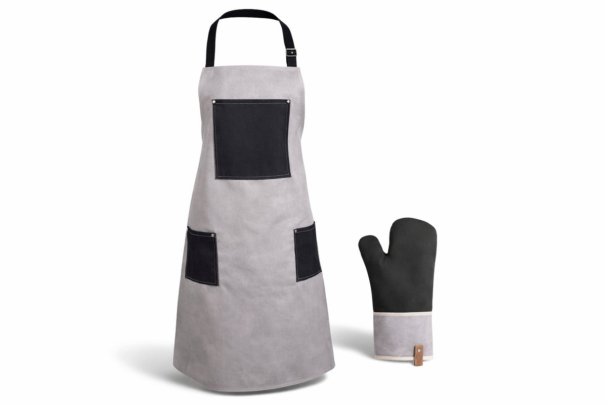 Gusta - Barbecue Schort en Ovenwant Giftset - Grijs Zwart