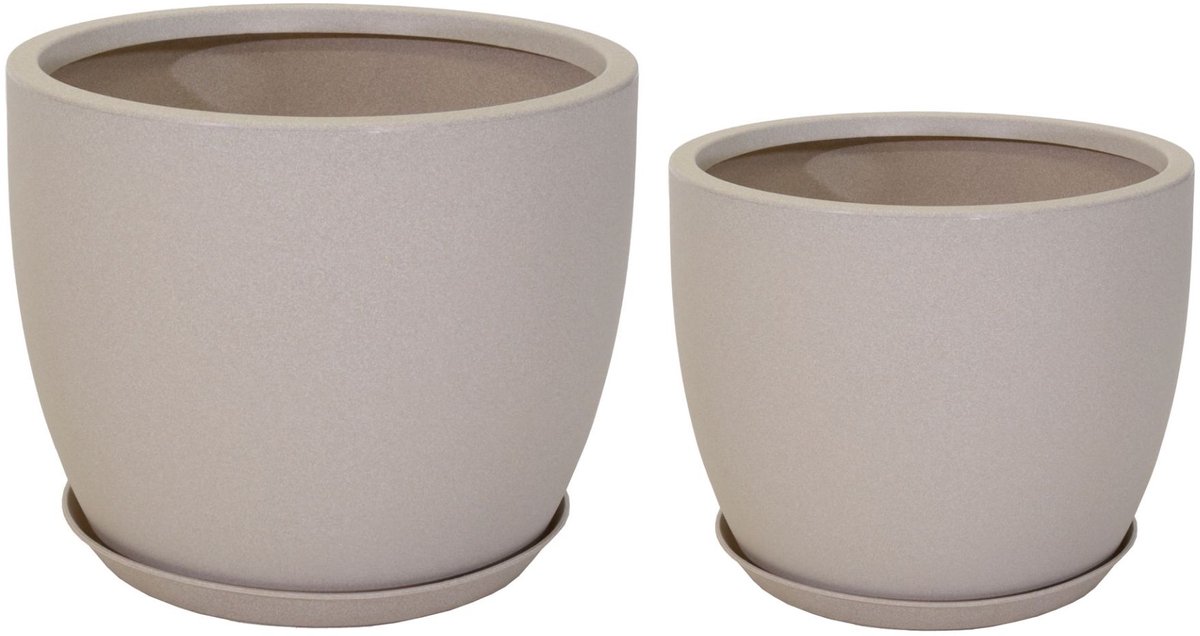 In & Out Deco Bloempotten set - Slagvast kunststof - Zandkleur - Hoog 35 en 44 cm