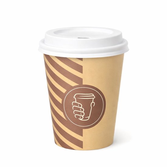 Kartonnen Koffiebeker to go 8oz 240ml bruin_wit + witte deksels- 100 Stuks- wegwerp papieren bekers karton – drank bekers – drinkbekers- koffie beker – wegwerpbeker – Koffiekopjes – Koffiemokken - Warme en Koude Dranken