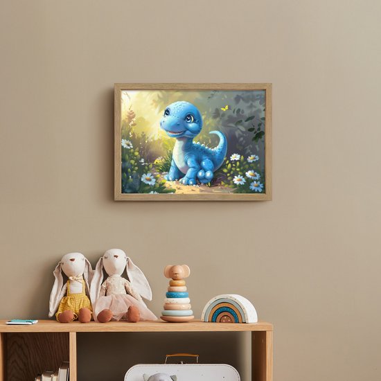 Nachtlampje 40x30 cm - Kinder lamp - Dino - Blauw - Baby - Dinosaurus - Tafellamp kinderkamer draadloos - Slaapkamer lampje - Bedlamp kinderen - Kinderlampje - Wandlamp babykamer - Nachtlampjes van OnlyWow — afbeelding 3