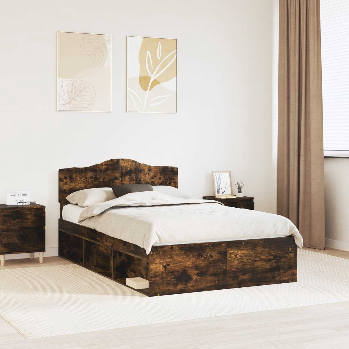 vidaXL - Bedframe - Rook - Eiken - 120 - x - 190 - cm - Massief - grenenhout