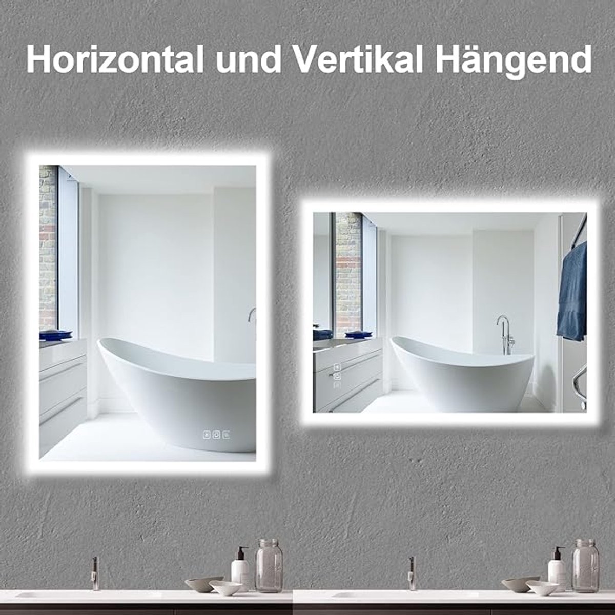 Badkamerspiegel met LED Verlichting 60 x 45 cm – Dimbaar, Anti-Condens, Touchbediening, Geheugenfunctie, Verticaal & Horizontaal Monteerbaar – Pauwhome