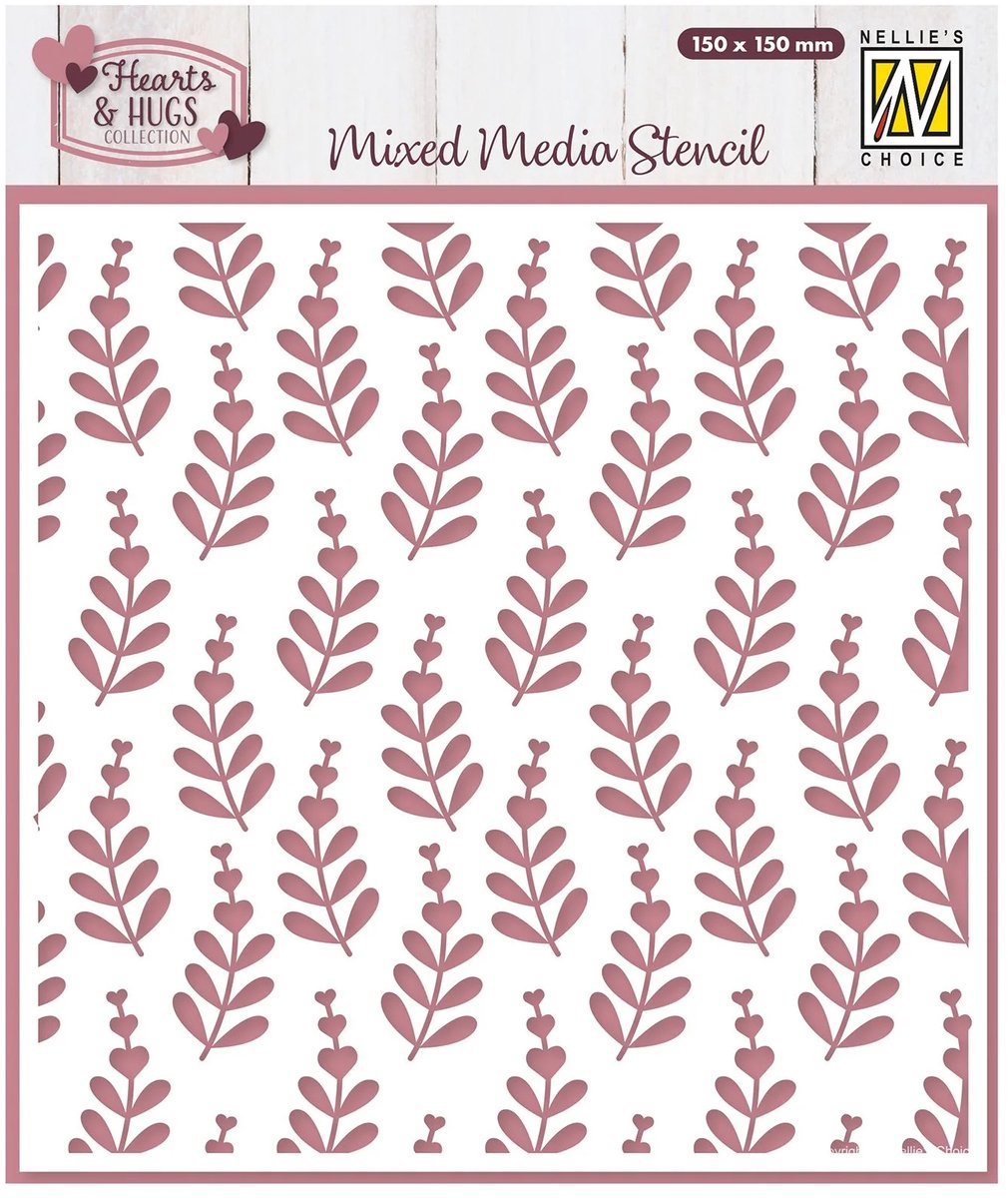 MMS4K-081 Nellie Snellen Mixed Media Stencil Heart Branches - hart takjes - herderstasjes - blaadjes
