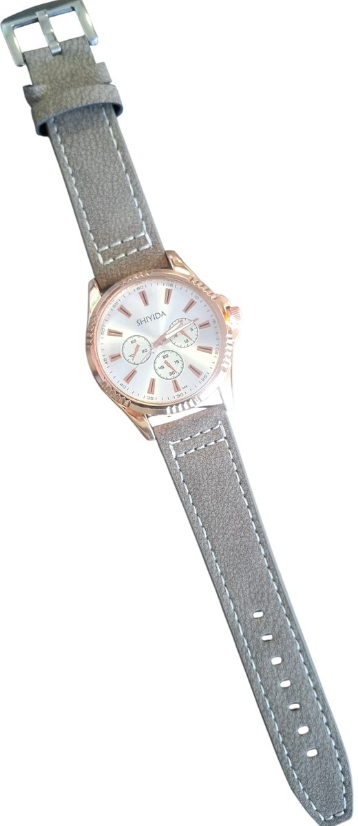 Horloge - quartz - PU band - grijs - unisex