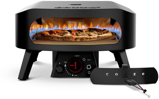 Cozze® 13” Pizza oven op Gas – Black Edition – Roterende Pizzasteen – Met Deur – Tot 630°C – Ø34 cm