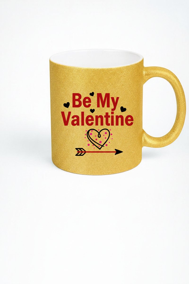 Gouden Glitter Mok Be My Valentine - Valentijn Cadeau Liefdesmok