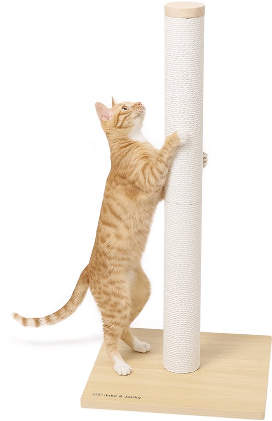 Jake and Jacky Griffoir Bois - Griffoir en Bois pour Chats - avec Corde en Papier - Meuble à Griffer - 80 cm