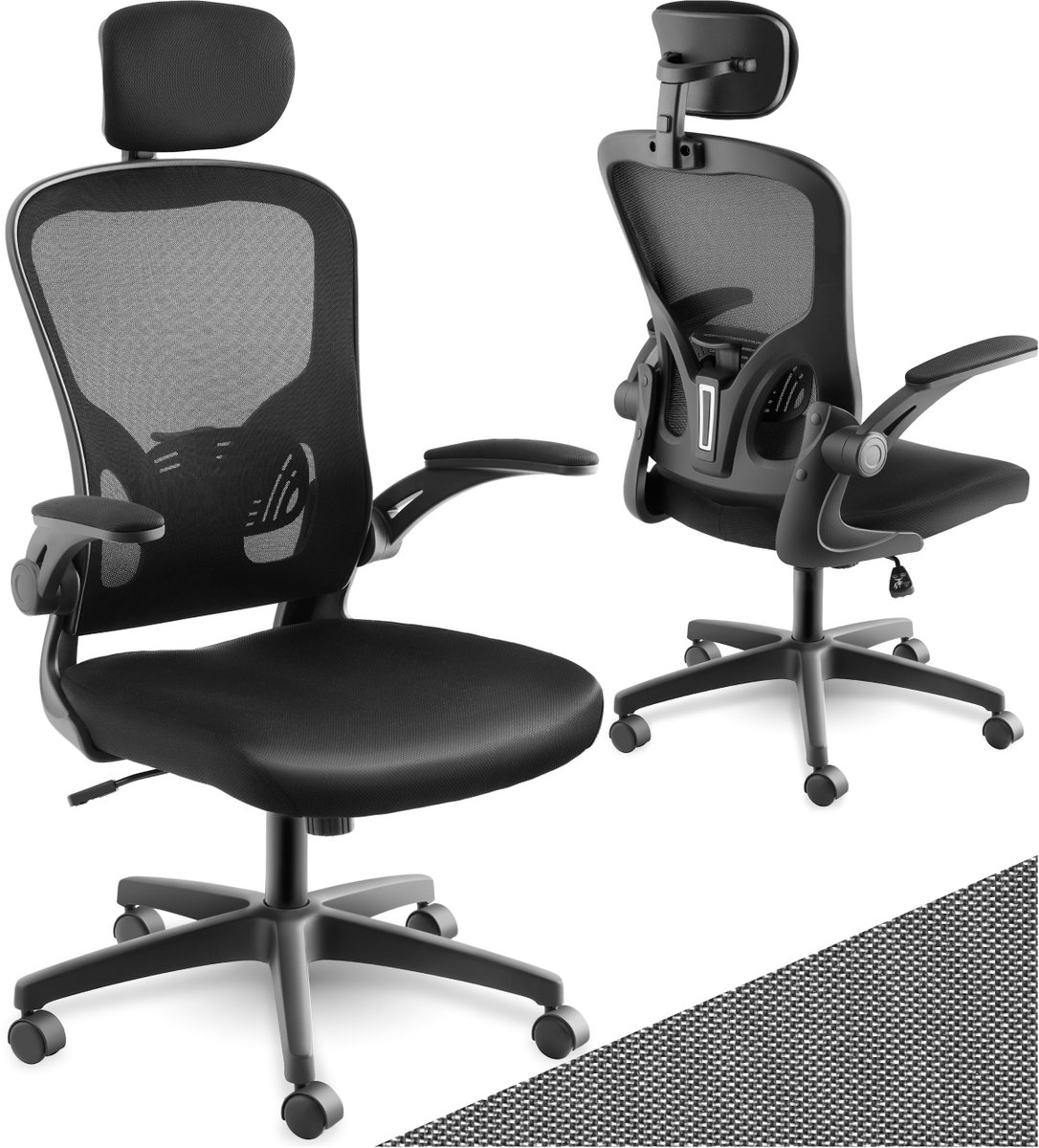 Tectake Ergonomische Bureaustoel - Met Rugleuning en Armleuningen - Verstelbare Hoofdsteun - Bureau Stoel - Bureaustoelen voor Volwassenen - Voor Kantoor/Thuiskantoor - Computerstoel - Voor Gaming- Werk zwart