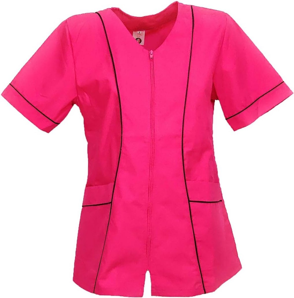 Dames Werkjas Korte Mouwen Zomer Ritssluiting Katoen Fuchsia