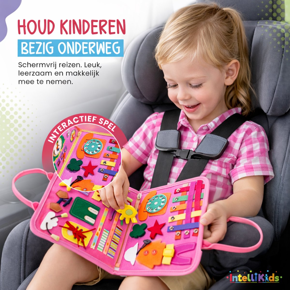 Montessori Activiteiten Boek - Nederlands - Busy Board - Perfect voor op Vakantie - Klok lezen - Motoriek Map voor Thuis en Onderweg - Leren Veter Strikken - Activiteitenboek - Vaardigheden Kinderen - Educatief Spel - Zeemeermin roze — afbeelding 5