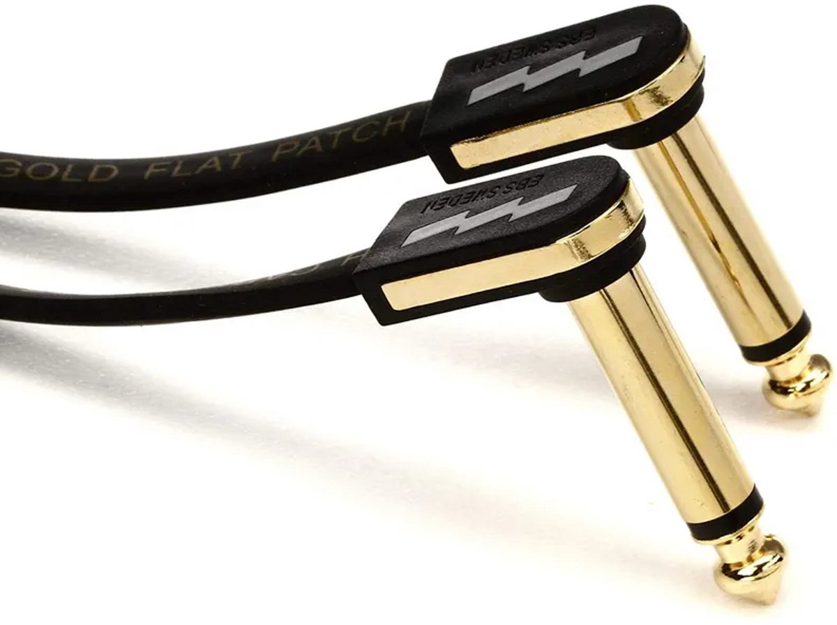 EBS PCF-PG28 Premium Gold - Flat Patchkabel - 2x Haakse 6.3mm Jack - 28cm - 24K Vergulde Contacten - Dubbelafgeschermd - Pedalboard