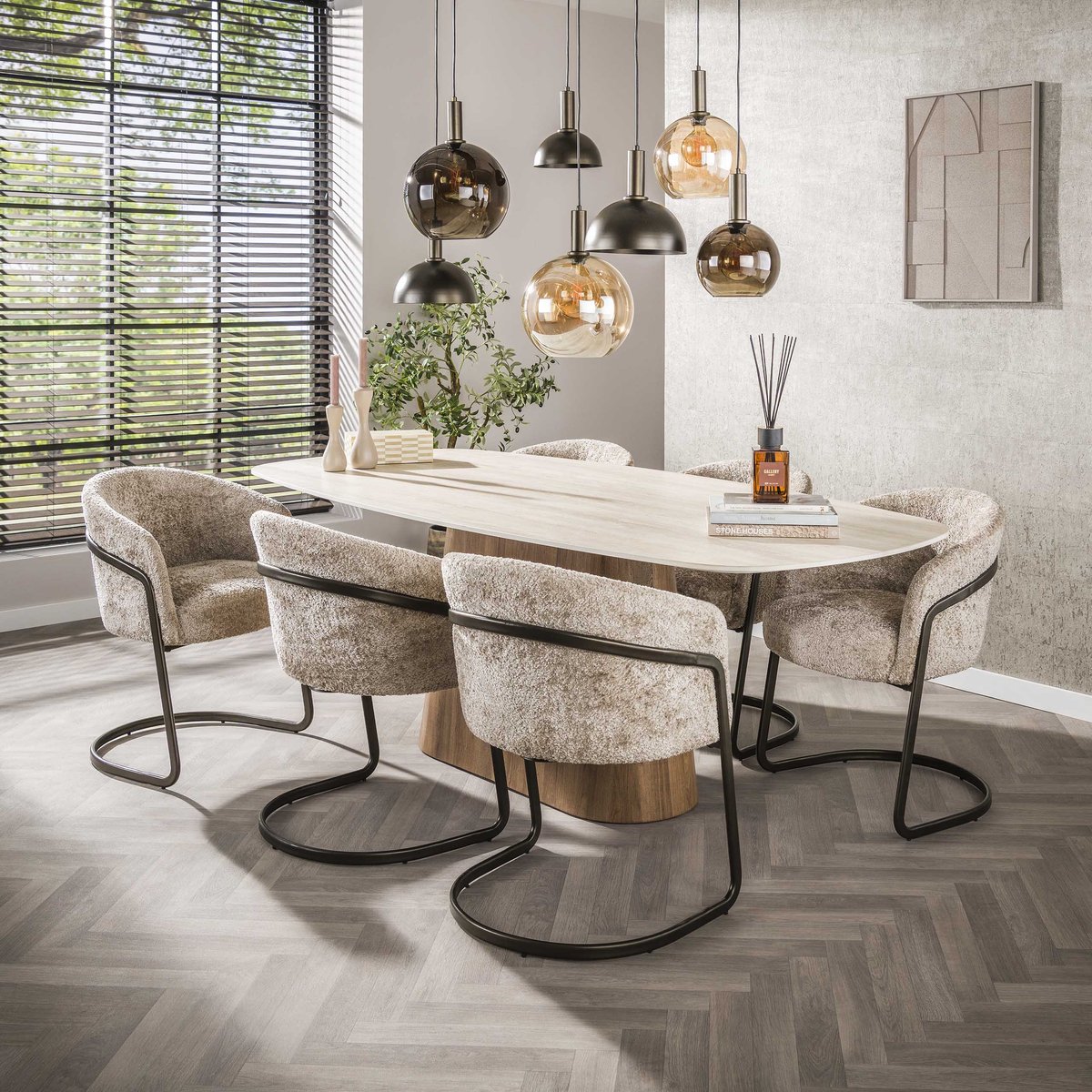Hoyz Collection - Eettafel Romano Centro Deens Ovaal 215cm - 3D Keramiek Travertin