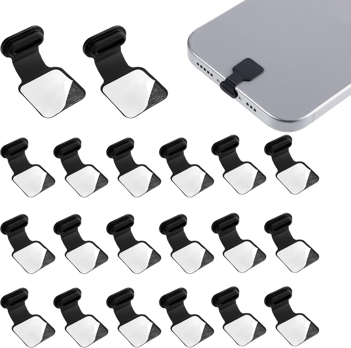 20 stuks - USB-C Poort Stofdichte Plug - Type-C Poort Stofdichte Plug met Plakstrip - Anti-verlies ontwerp - Dust Plugs - Siliconen Stofbeschermers - Anti-Stof Beschermkap voor Oplaadpoort - Voor Smartphone en Tablet - Kapje USB-C Connector - Zwart