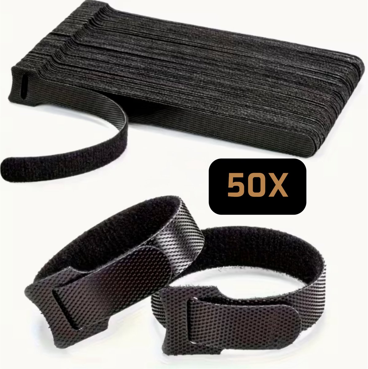 LUKARDIE® Herbruikbare Kabelbinders Klittenband – 50 Stuks – 15cm – Kabelmanagement – Hersluitbaar & Duurzaam – Tie Wraps Klittenband – Zwart – Herbruikbare Tie Rips - Organizer