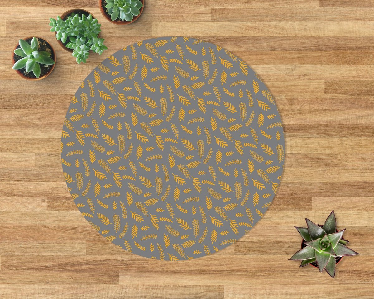Coloray Vloerbeschermer - Gele takjes Stoel Mat - 100x100 cm - Oranje Bureaustoelmat - Vloerbeschermer Vinyl - Mótif Vloerbeschermer - Ronde Mat - Natuur Thema
