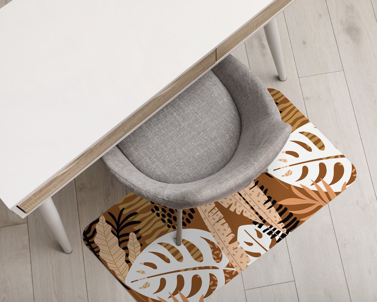 Coloray Vloerbeschermer - Monstera Jungle Afrika Vloerbeschermer Bureaustoel - 100x70 cm - Beige Vloerbeschermer Groot - Vloerbeschermer Bureaustoel Tapijt - PVC Vloerbeschermer - Rechthoekige Mat - Natuur Thema