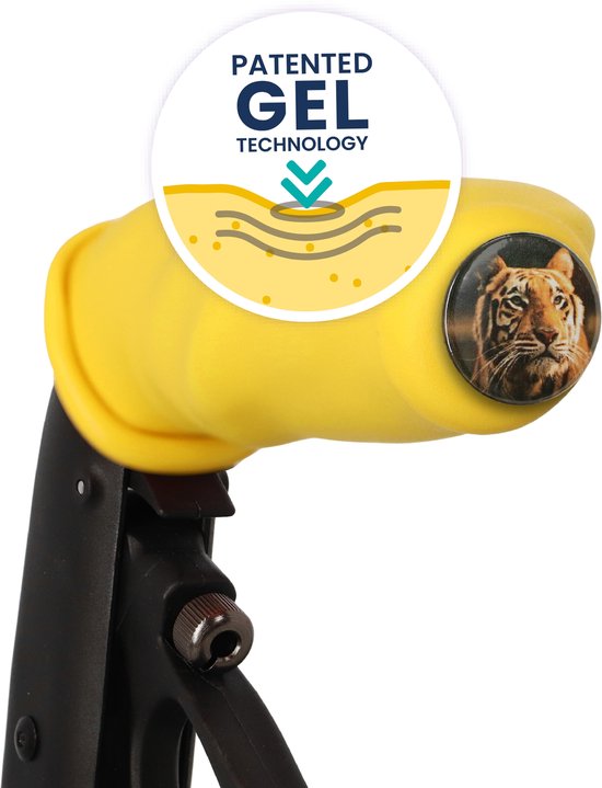 MyRollerSleeve opschuifbare ergonomische / anatomische handvatten voor rollator of rolstoel. Voorkomt pijnlijke handen met gelkussen. Personaliseerbaar: pimp rollator. Geel 21x6,5x9cm