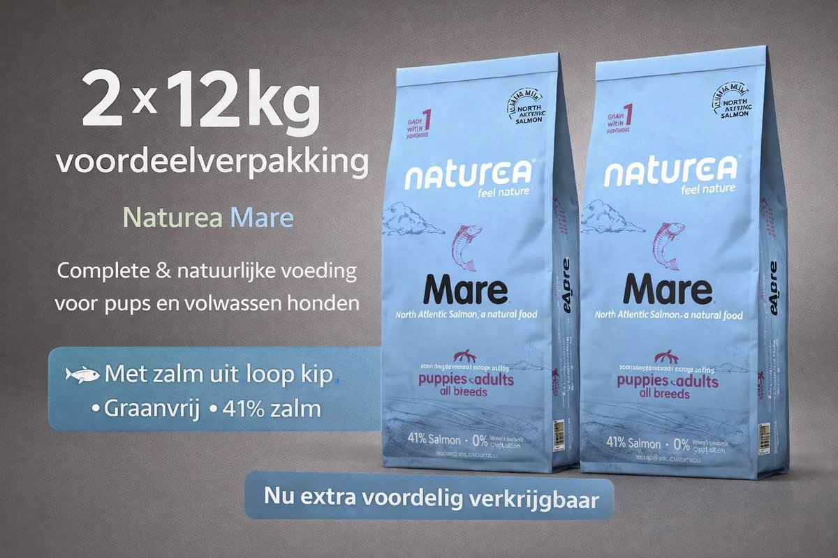 Naturea Naturea Naturals Mare Atlantic Salmon 2x 12 kg Voordeelverpakking - Hond