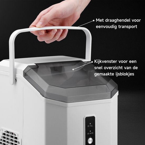 Bardi 1.1L - Nugget IJsblokjesmachine Square - Crushed Ice Maker met IJsschep - 15kg/24 uur - Ijsblokjesmaker - Met Luxe Thermosbeker - WIT van Bardi — afbeelding 2