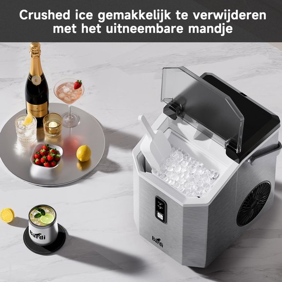 Bardi 1.1L - Nugget IJsblokjesmachine Square - Crushed Ice Maker met IJsschep - 15kg/24 uur - Ijsblokjesmaker - Met Luxe Thermosbeker - RVS van Bardi — afbeelding 2
