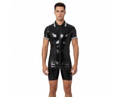 Latex Jumpsuit - Heren - Latex Wetlook - Zwart - Rits - Korte Mouwen En Broek