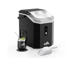 Bardi 1.1L – Nugget IJsblokjesmachine Square – Crushed Ice Maker met IJsschep – 15kg/24 uur – Ijsblokjesmaker – Met Luxe Thermosbeker – Zwart