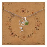 Bixorp Fleur de Naissance + Pierre de Naissance Collier Août - Coquelicot & Péridot - Acier Inoxydable Couleur Argent - Pendentif Fleur & Pierre Précieuse Brute - 45+5 cm