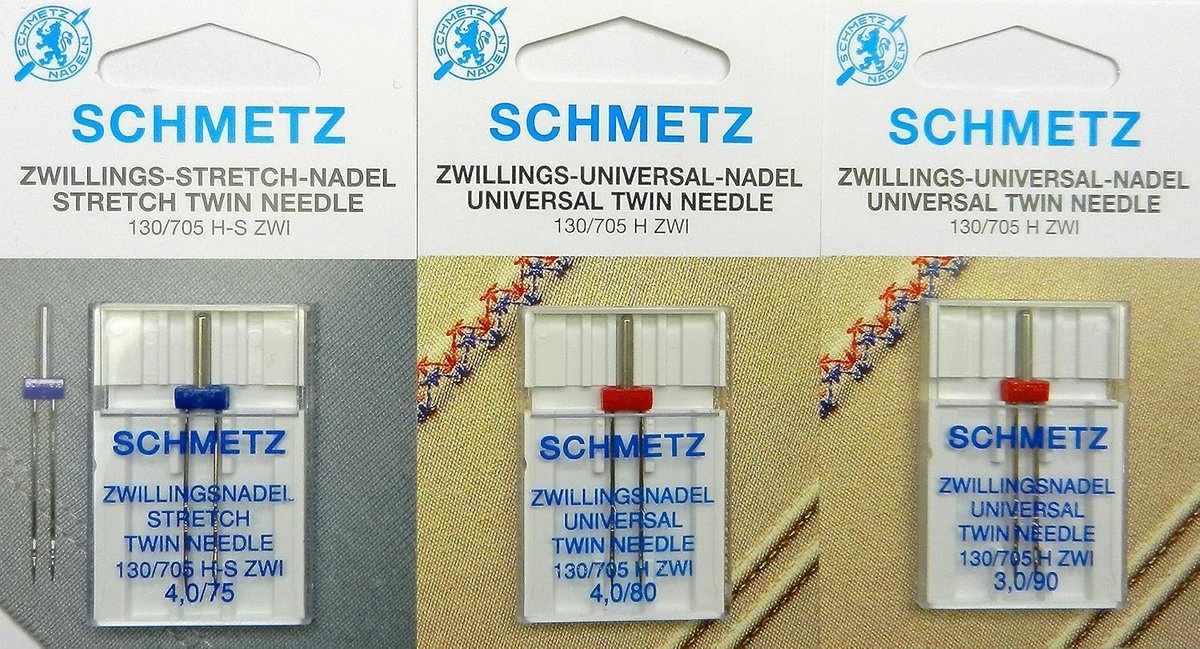 Tweelingnaalden Assortiment 3 Stuks voor Stretch Stollle, Universeel en Dikke Stoffen