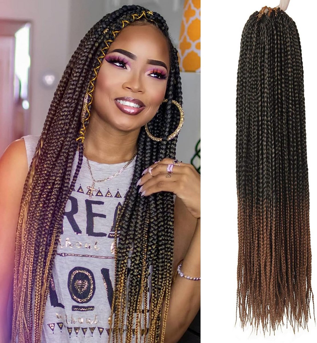 6 Stuks Bruine Gehaakte Vlechten Synthetisch Haar Extensions Crotchet Box Vlechten