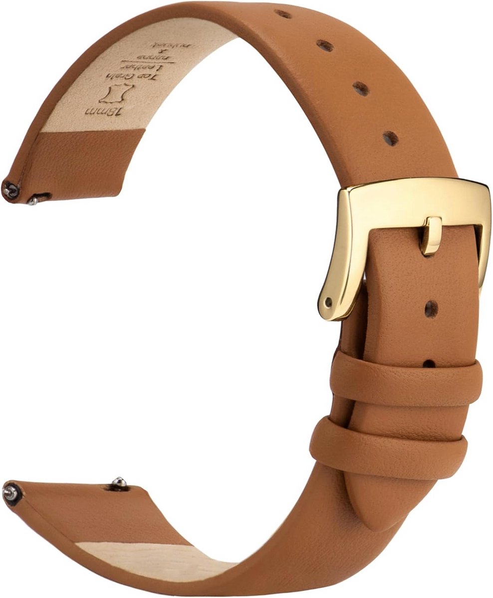 Leren Horlogeband Uniseks met Snelsluiting - Verkrijgbaar in Diverse Kleuren en Breedtes (12mm t-m 22mm)