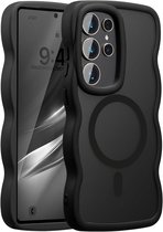 YPCd MagSafe Hoesje Geschikt voor Samsung Galaxy S24 Ultra – Shockproof TPU – Curly Wave Backcover – Anti-Slip – Zwart