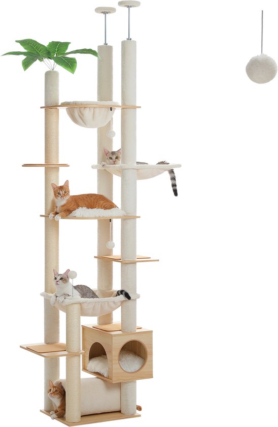 Kattenu TripleTower - Krabpaal plafond - Plafond krabpaal voor katten - Kattenkrabpaal plafond - Katten klimmuur - Hout