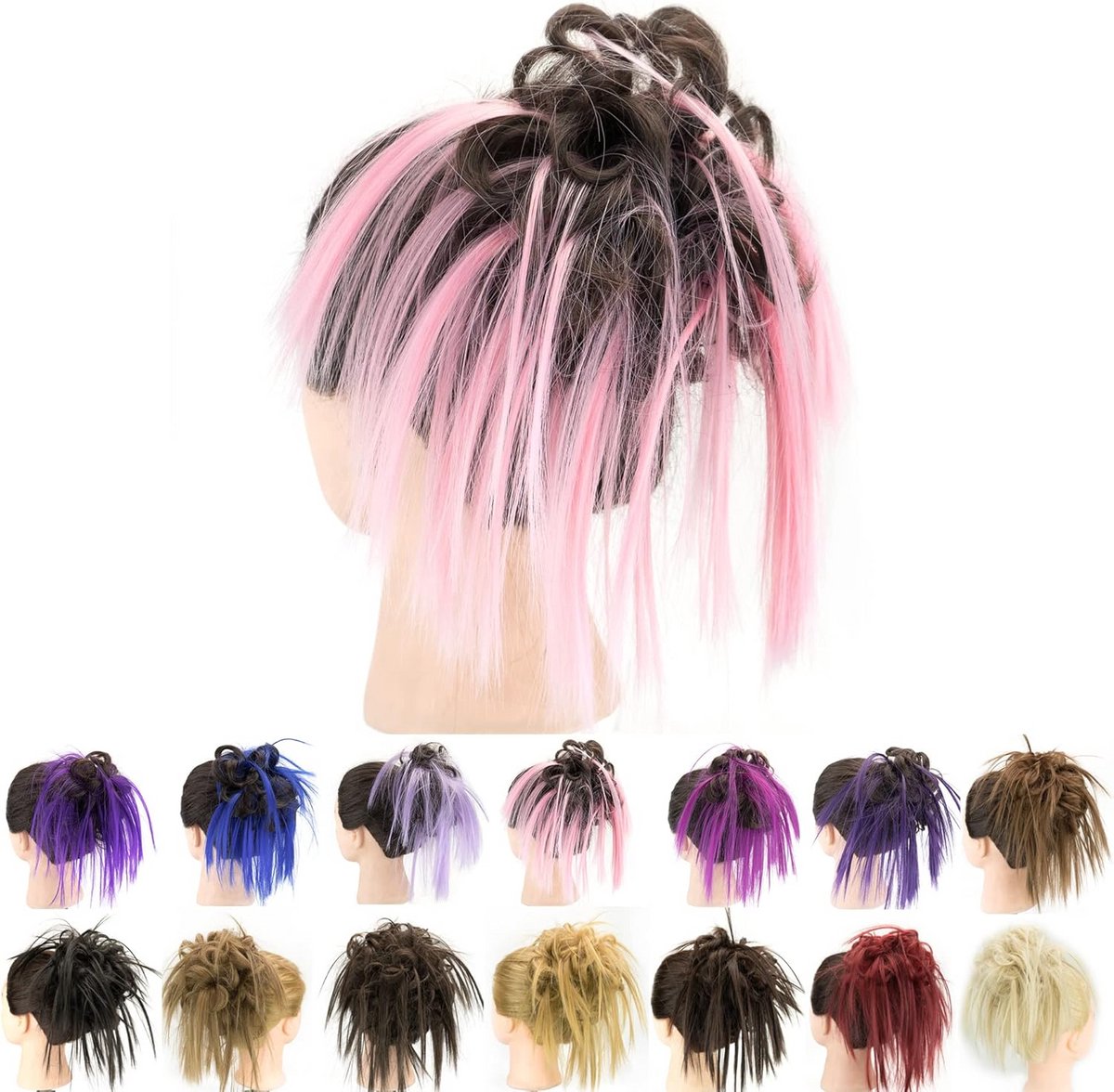 2x Rommelige Kapsel Knot Haarstukjes Krullend Golvend Synthetisch Haar voor Vrouwen